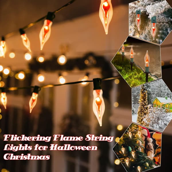 10M Foldable Flickering Flame String Lights, Vintage Flame String Lights, with 15 E12 Flame Bulbs, 1W