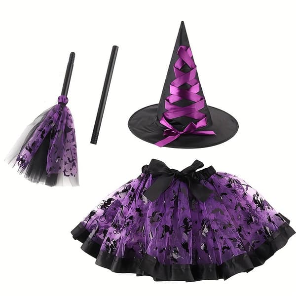 Halloween græskarkjolesæt, heksekost, heksehatsæt, trykt netnederdelsæt sølv Sku Silver Skull One size fits all
