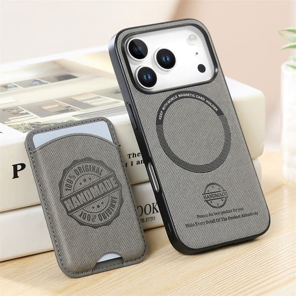 Grey PU Leather Magnetic Card Holder Phone Case Compatible with iPhone 17 Pro