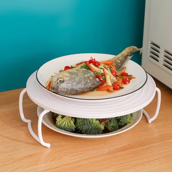Plate Stacker Foldable Steaming Rack Round Edges 12.6x12.6x3.9 inches