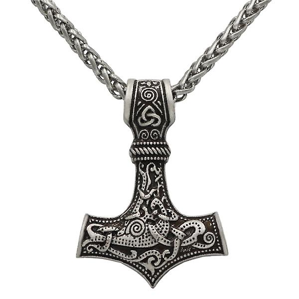 Nordic Gifts Män Hammer Necklace Pendant Herr Halskedja Viking Halsband King Chain Halsband Vintage Silver 4.7x3.4cm