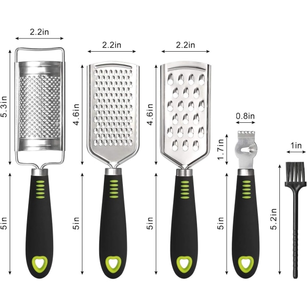 Cheese Grater Set LemonGrater, Stainless Steel Kitchen Grater for Parmesan Cheese, Ginger, Garlic, Nutmeg, Fruits, Vegetables, Set of 5