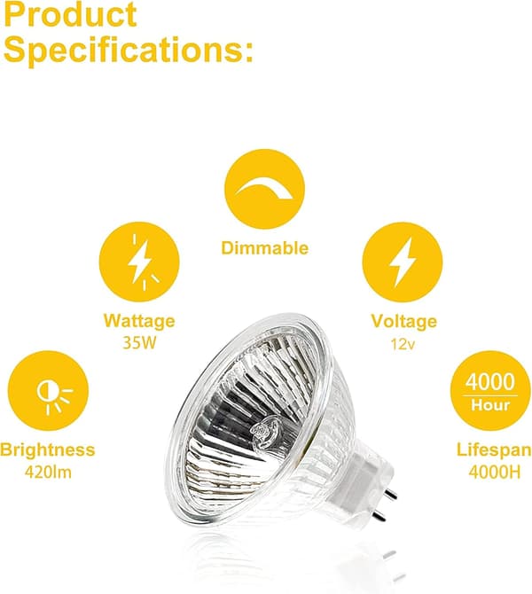 MR16 Halogen Bulbs, (12-pack) 12V 35W Halogen Bulbs Dimmable Glass Cover for Ceiling Light