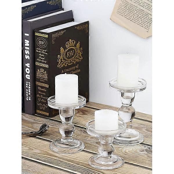 Glasljusstake [3-pack], transparent ljusstake, kristallljusstake inkl.