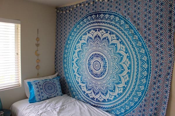 Mandala blomma hängande tyg 230*180cm skrapat tyg (blå), p