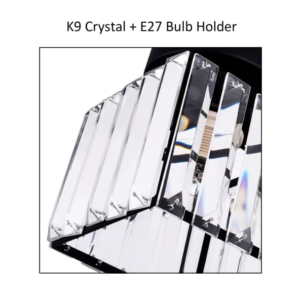 Modern Crystal Ceiling Lamp Entrance E27 Mini Chandelier LED Ceiling Light Square Lampshade (Black)