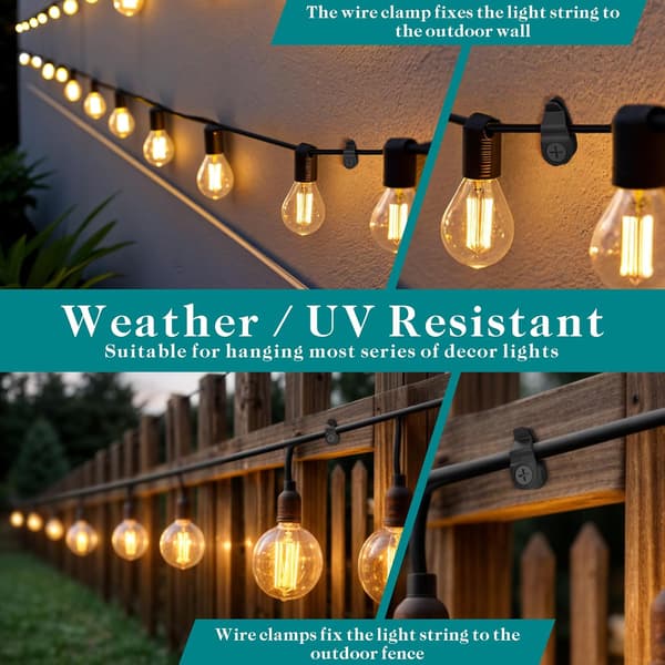 Outdoor String Light Clips, Weatherproof Cable Hanger Hooks for Hanging String Lights, Christmas Decoration - Black, 50-pack Black