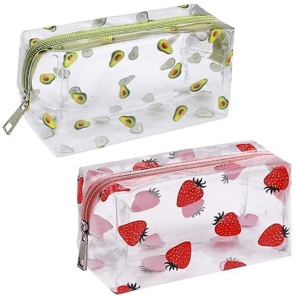Clear Pencil Case, Fruit Pattern Cosmetic Bag, PVC Makeup Bag for Travel with Avocado and Straw Pattern