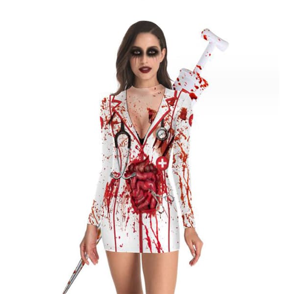 Halloween Cosplay Nurse Walker Long-Sleeve Dress M