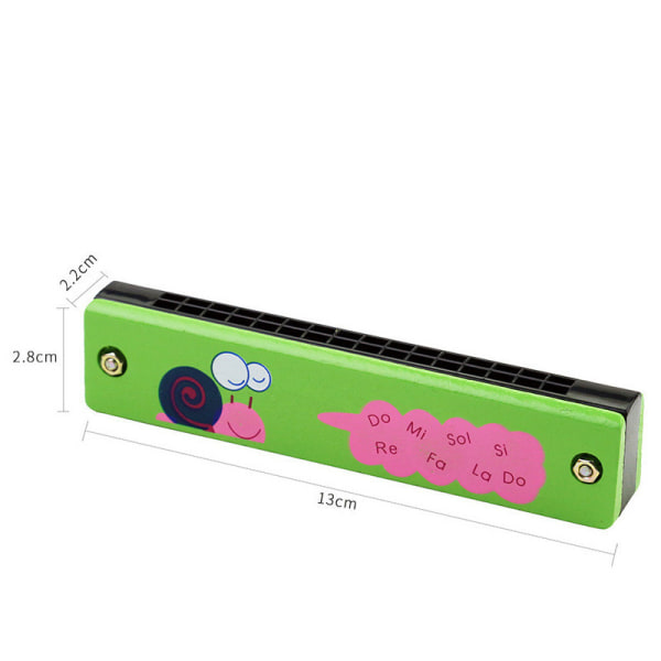 2pcs Green Cartoon Painted Wooden Harmonica Children's Music Educational Musical Toy Instrument