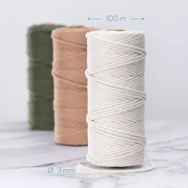 Farget Makramégarn, Makramésnor 3mm X 100m Naturlig Makramé Co[pl]