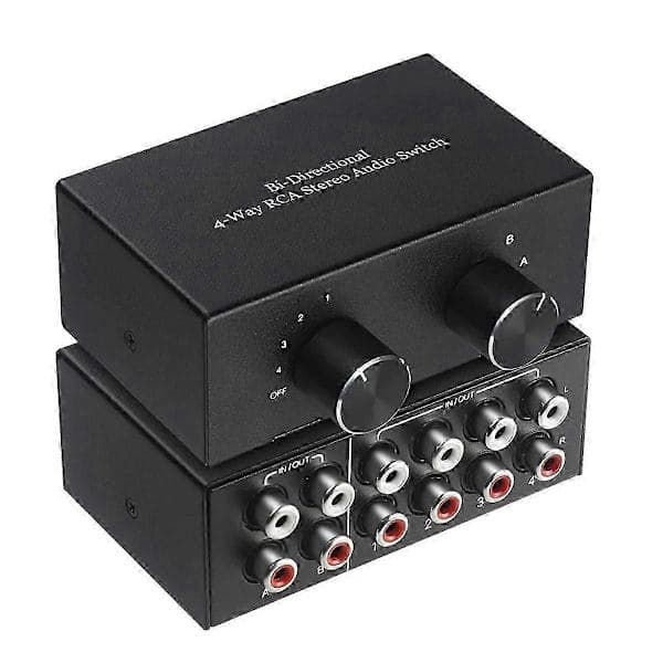 Bidirectional 4-Way RCA Audio Switcher 2x4/4x2 Stereo L/R Channel Selector