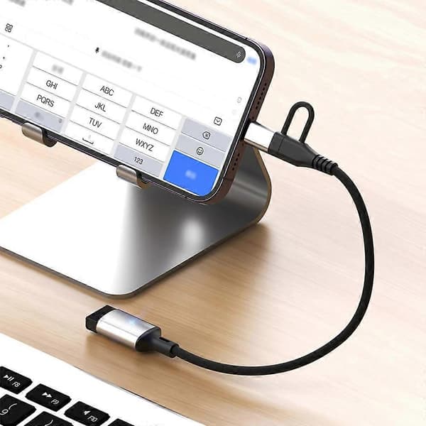 JS-112 2-in-1 Type-C/Lightning Uros - USB Naaras OTG-sovitinkaapeli, 0,15 m - Musta