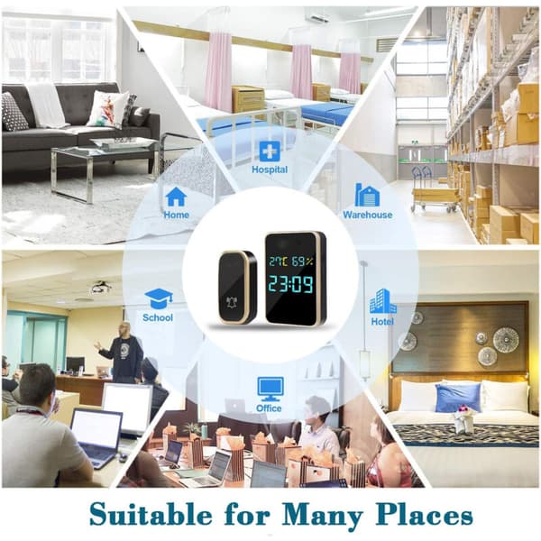 Waterproof and Automatic Wireless Outdoor Doorbell without Batteries, Displays Temperature, Humidity, and Time