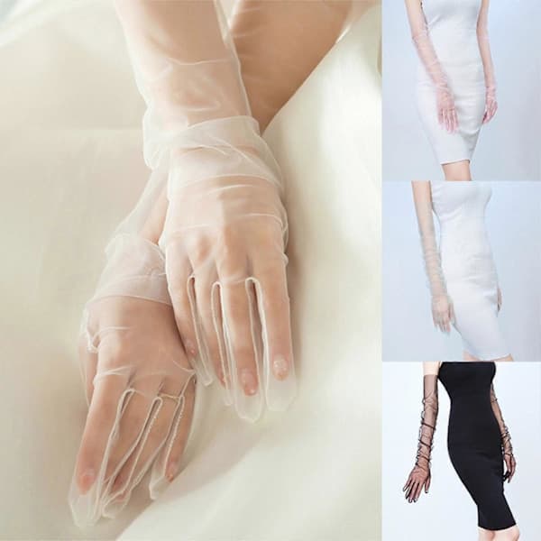 70 cm ultratynde handsker tyl albuehandsker kjolehandsker til Halloween kostume lysegrå Light Gray