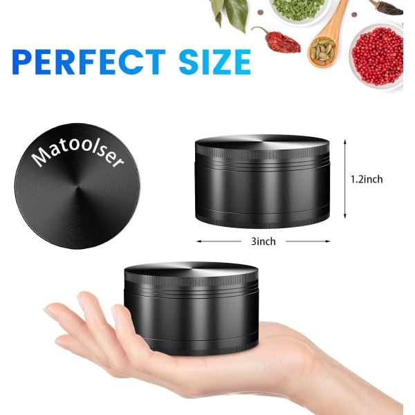 3 Inch Spice Grinder Large Zinc alloy flat plate smoke grinder Manual metal grinder Smoke grinder (Black)