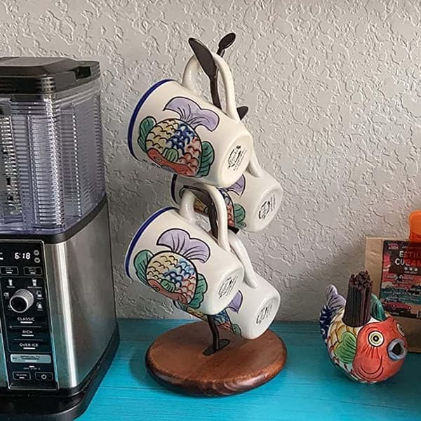 Black 2-Tier Rotating Mug Holder, Countertop Mug Rack for Kitchen, Cafe, and Office, Space-Saving Tea and Coffee Cup Organizer