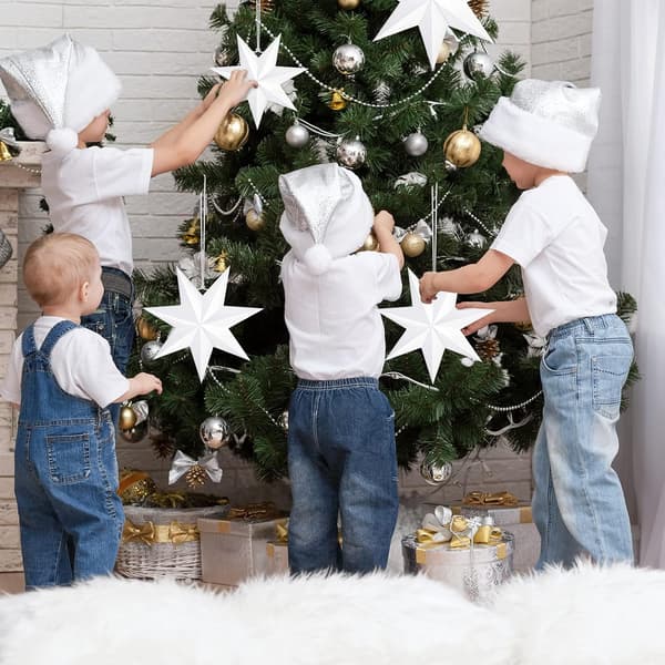 6-pack vita hängande julstjärnor i papper med 7 uddar