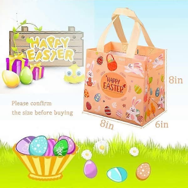 6-pack Easter Bags with Handles, Reusable Gift Bags Bunny Easter Egg Hunt Party Snack Bags Waterproof (6-pack)