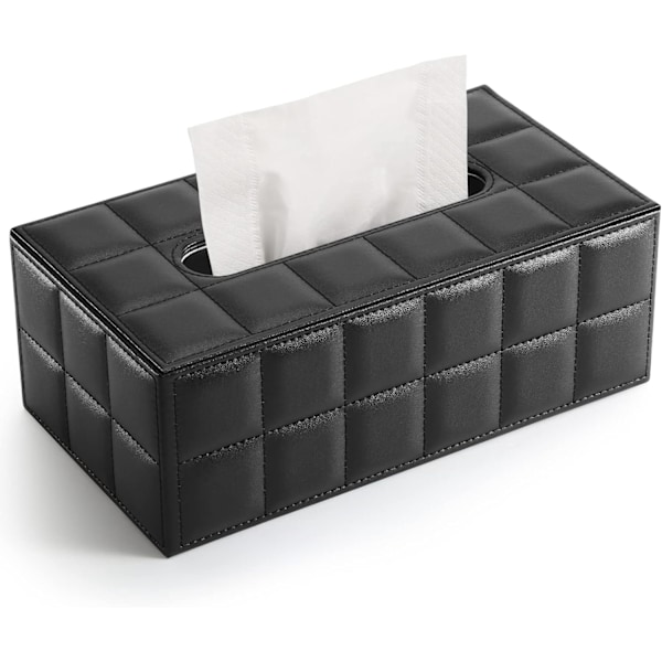 Rektangulär servettlåda i läder Black