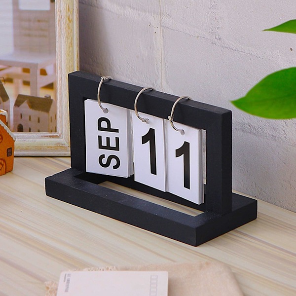 Evighetskalender i tre, skrivebordsdekorasjon for kontoret, kreativ gjenbrukbar bladkalender, vintage retro stil, kompatibel med hjem og kontor