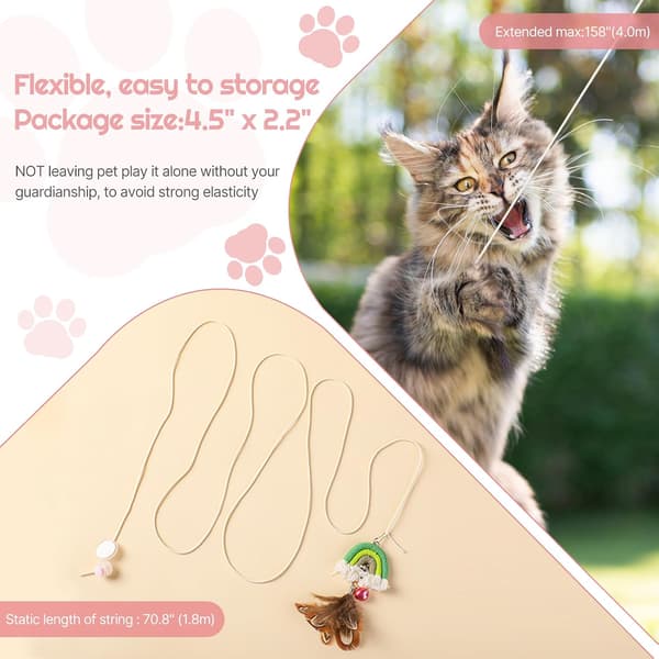 2-pack Feather Cat Toy Set with Retractable Teaser Stick & Adhesive Hook | Interactive Hanging Toy for Indoor Play & Hunting