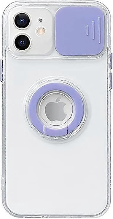 Candy-Colored Ring Holder Sliding Lens Cover Camera Protection Transparent Soft iPhone Case Purple, iPhone 13 Pro Max