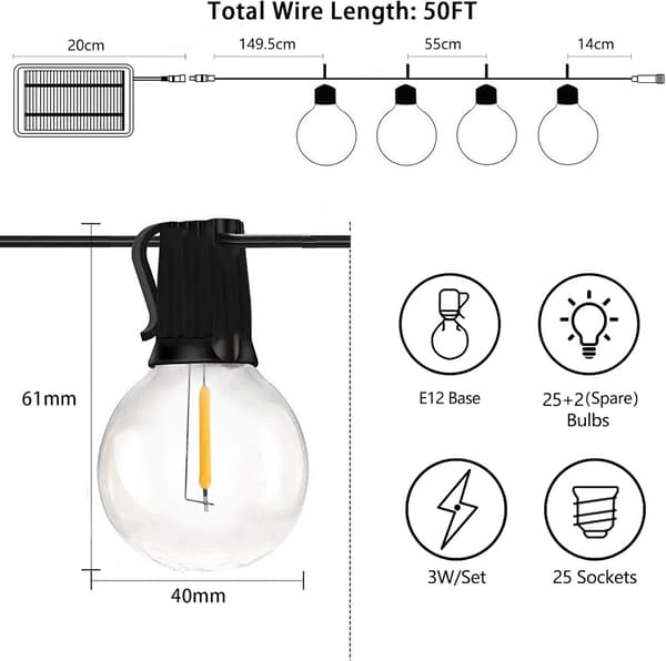 Bomcosy G40 15M ulkovalosarja 27 LED-lamppua 4 tilaa 2700K W