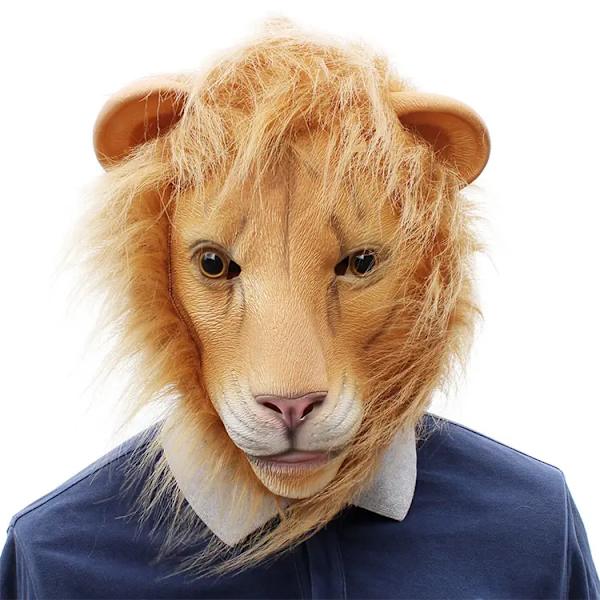 Latex r Dyrehovedmaske til Halloween Kostume Cosplay Realistisk Nyhed Halloween Konge Løve Kostume Dyrehovedmaske til nytår