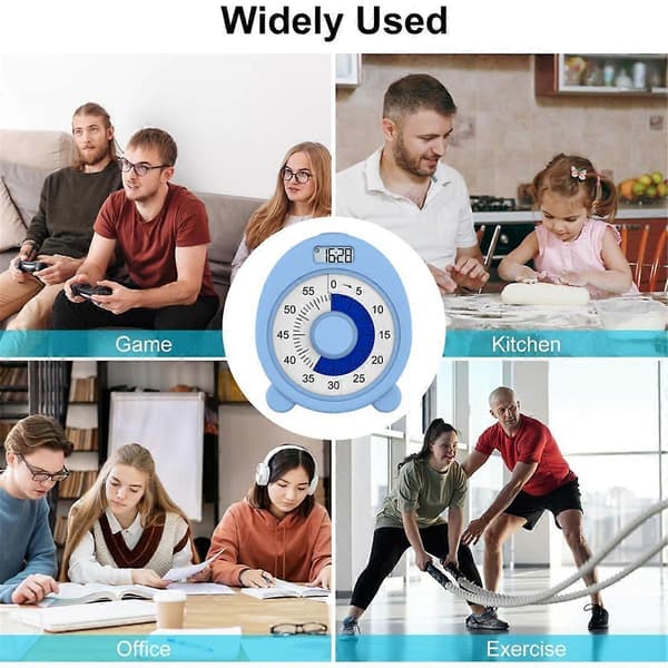 Genopladelig Visuel Timer med Ur og Natlys, 60 Minutters Nedtællingstimer til Børn og Voksne med