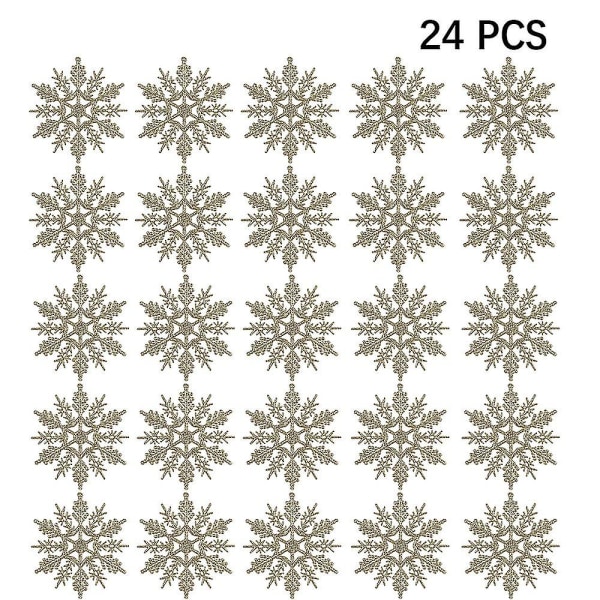 24 stk Plast Juleglitter Snøfnuggpynt Xmas Tree DecorGolden Golden