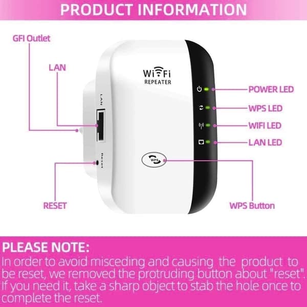 Repeater, WLAN-forsterker 300 Mbit/s 2,4 GHz WiFi Range Extender, F