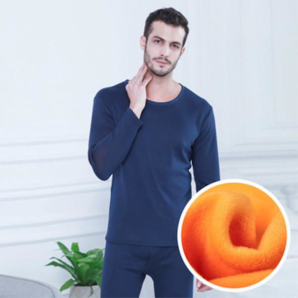 Termiskt underställ för män och kvinnor, mjukt rundhalsat plus sammet termiskt underställ höstunderkläder, vintervarmt baslager topp och byxor marinblå 3*L 3*L Navy Blue