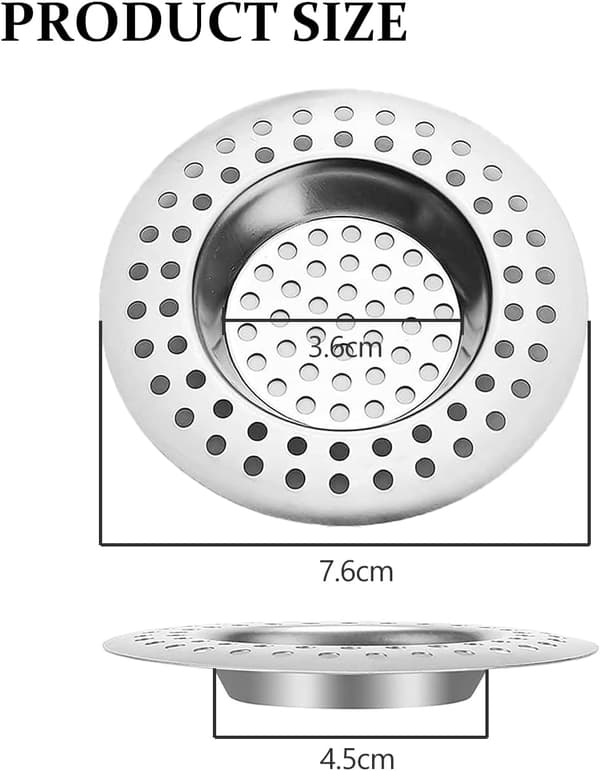 wxsp Vask i rustfrit stål, standard si-afløbsbeskytter, hår-/madopsamler til badeværelse, køkken, bruser (udvendig diameter 7,6 cm,