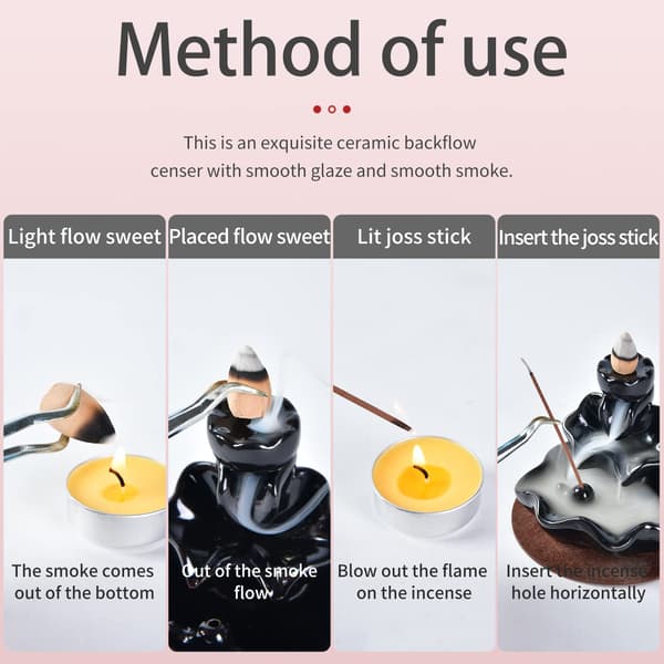 Backflow Incense Burner Incense Holder with 80 Pieces Backflow Incense Cones, Home Ceramic Incense Stick Holder