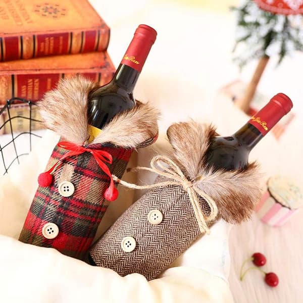 Jultomte-set för vinflaskor, 2-delars set med vinflaskor, juldekoration