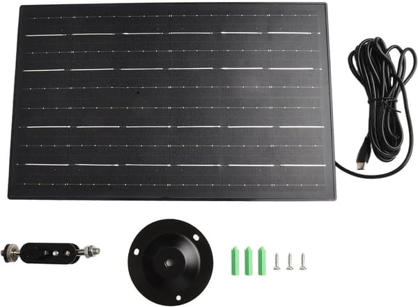 Udendørs kameraoplader og stativ, 10W solcelle 5V monokrystallinsk panel med justerbart sort kabel