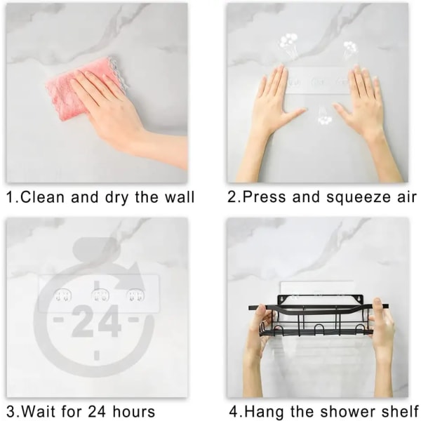 Vegglim for dusj, bad eller kjøkkenkurv, sett med 2 - Gjennomsiktig selvklebende vegghenger - selvklebende kroker for oppbevaringskurv