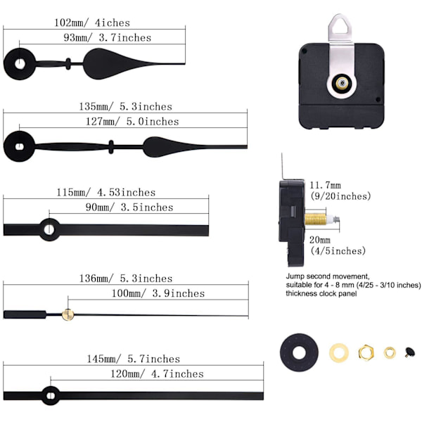 Clock Movement with Black Hands High Torque I-Shaft