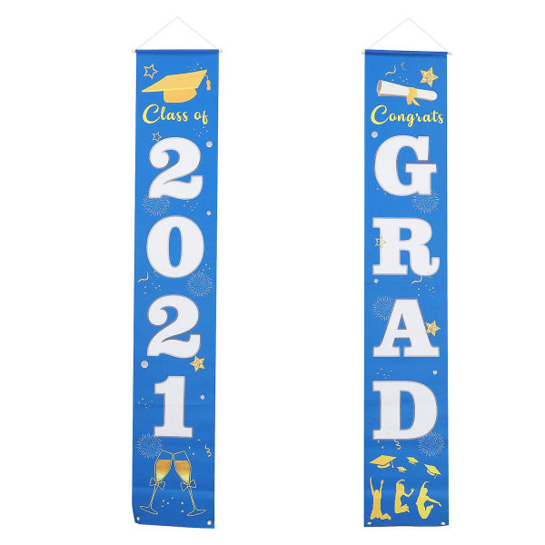 1 Pair Graduation Season Banners Door Curtains Graduation Party Door DecorsBlue180X32CM