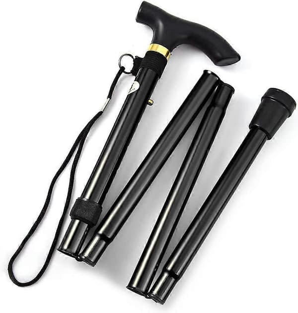 Walking stick, easily adjustable height, foldable, extendable cane, lightweight, flexible and durable walking aid, foldable walking stick