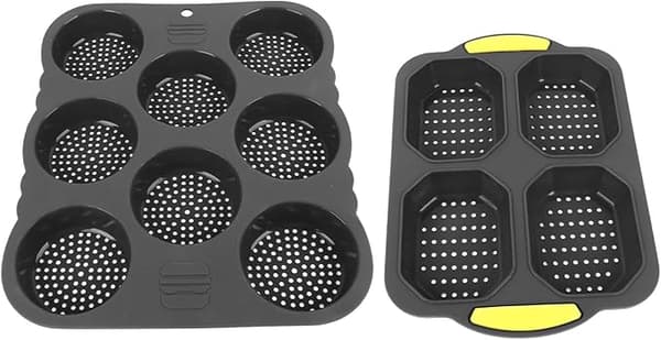 Fockety 8+4 Hull Hamburgerbrød Silikonform, Perforert Nonstick Hamburgerbrødform Rund Bakeplate med Holder Brødbaker for Baking
