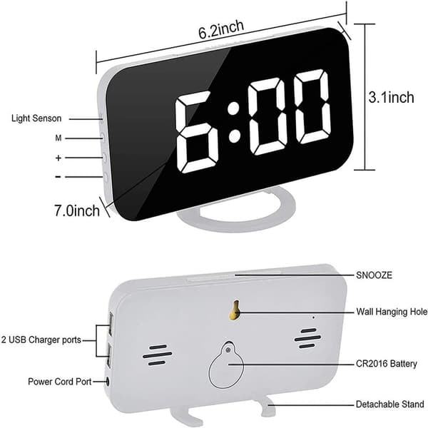 Digital Alarm Clock, LED Alarm Clock, Automatic Brightness Adjustment, Easy to Set Desk Clock for Home Kitchen White
