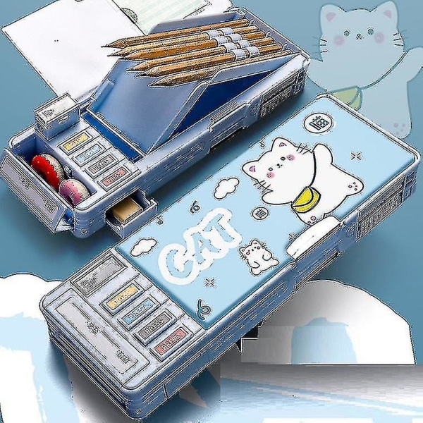 Pop-up multifunksjonell blyantveske søt tegneserie pennboks arrangør kontorrekvisita med spisser, timeplan, skolemateriell