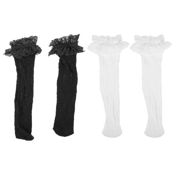 2 Pairs White Stockings Women Stockings Woman Bow Fishnet Stockings Lace Ruffle SocksWhite25X8CM