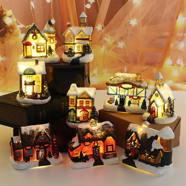 Ljusstyrka Led Light Up Mini Village House Scene Christmas Decorresin Christmas House Xmas Ornament