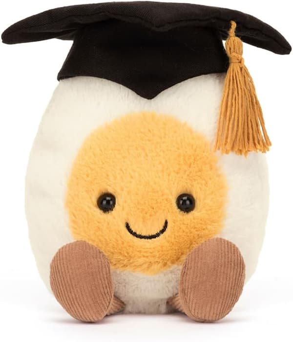 Amuseables Kokt Egg Student Kosedyr, 14 cm - Mat Kosedyr - Morsom Eksamen Gave
