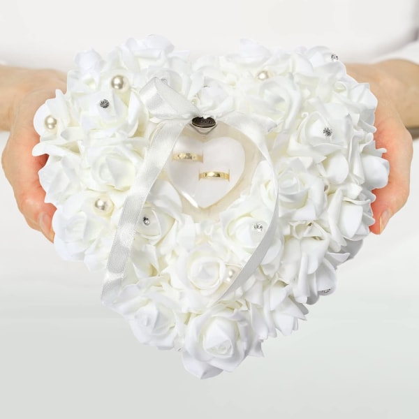 Bryllupsringpute Romantisk hjertesløyfe perle bryllupsseremoni gaveutstyr