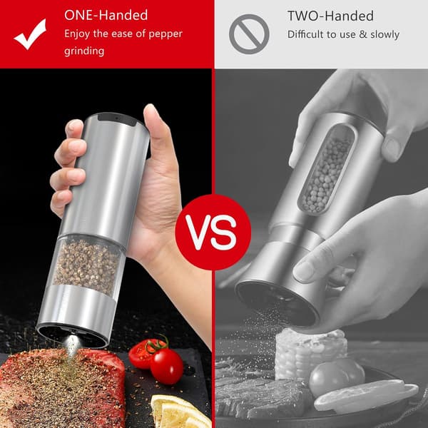Electric Pepper Grinder, Rechargeable Automatic Pepper Mill, One-Hand Operation, Adjustable Coarseness, Stainless Steel
