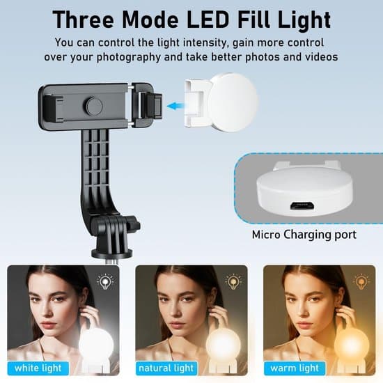 Selfie Stick Tripod with Fill Light, 120 cm Extra Long Cell Phone Tripod, Extendable Portable Selfie Stick with Detachable Remote Control and Stu